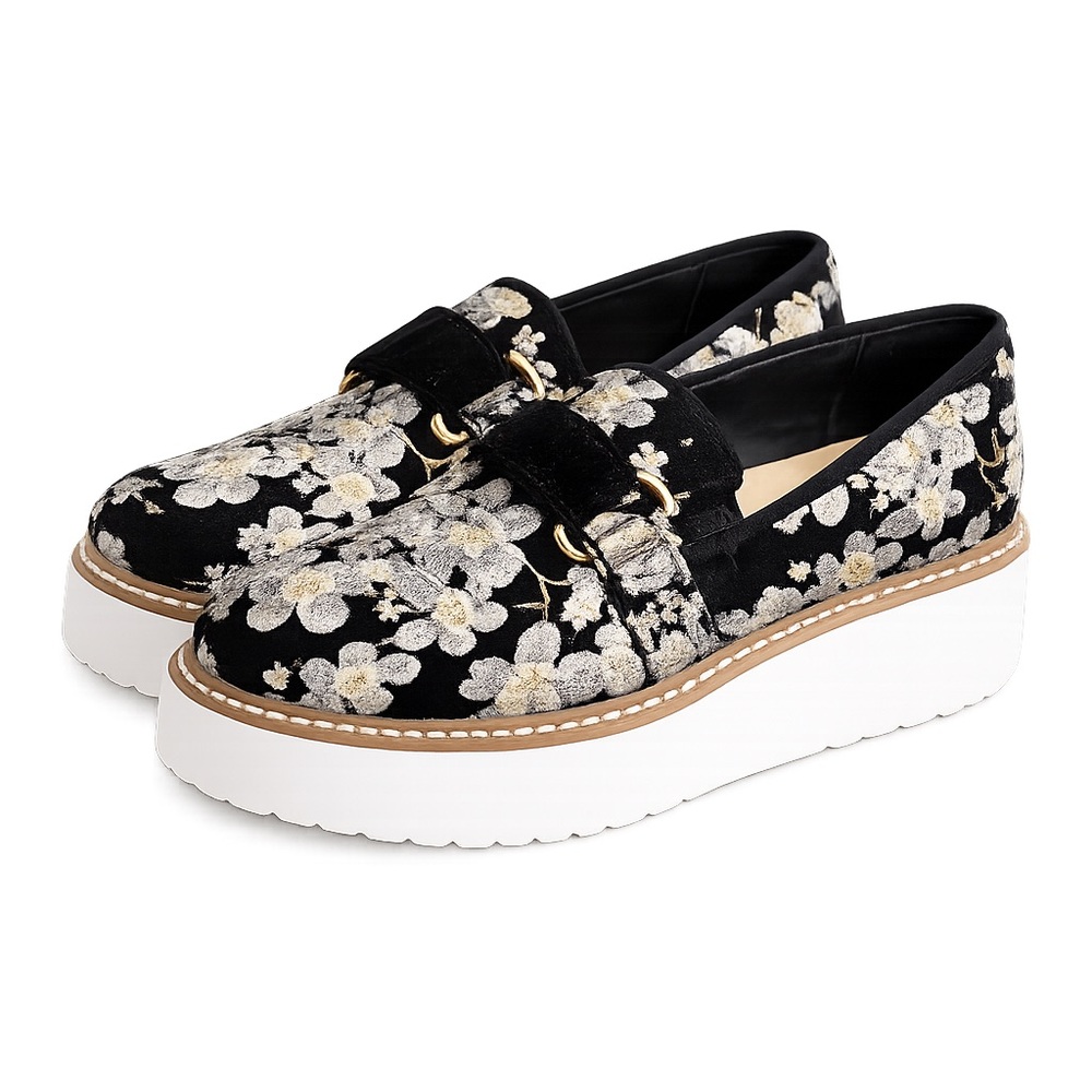 Zara Embroidered Floral Satin Flat Shoe